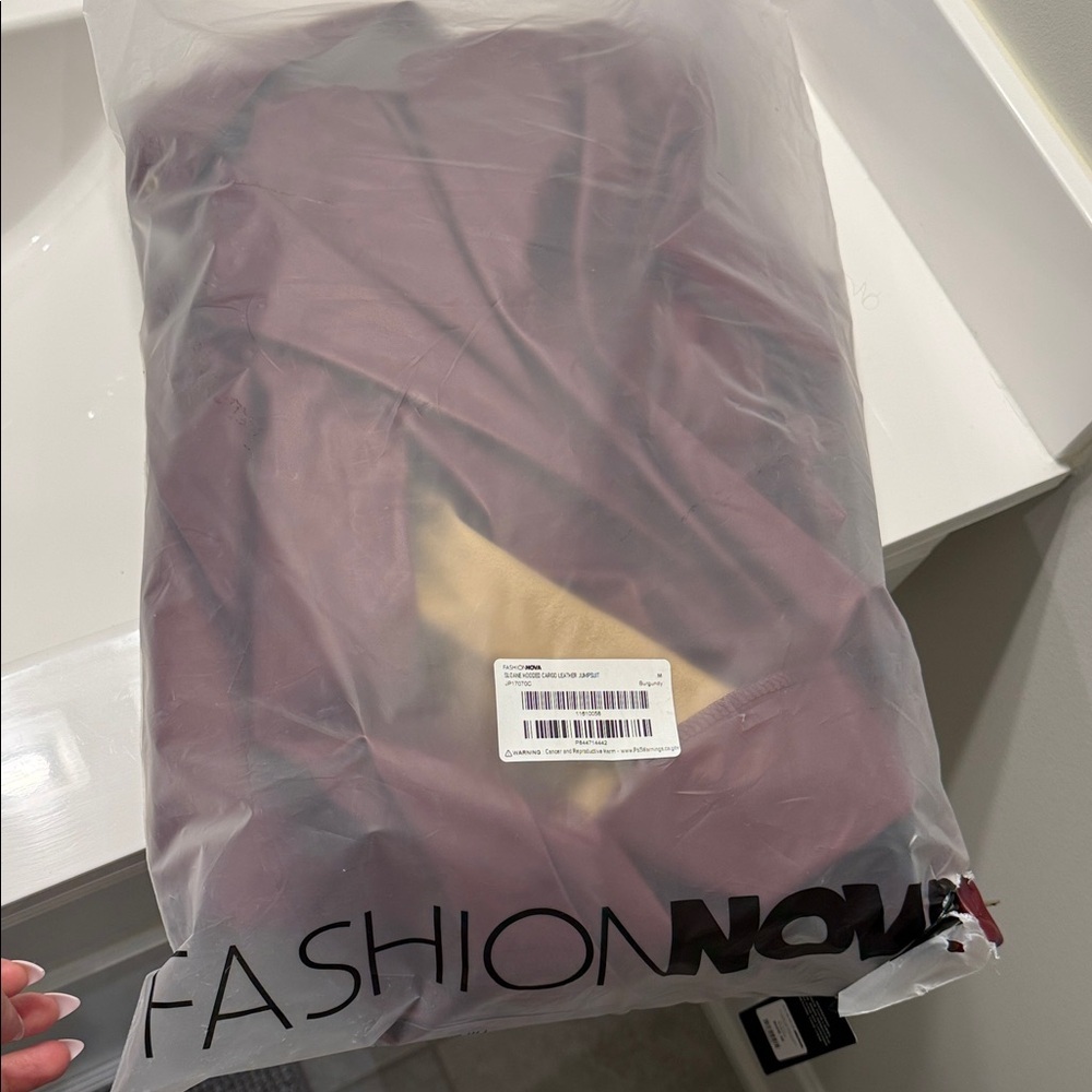 Sloane Hooded Cargo Leather Jumpsuit - Burgundy - Picture 6 of 6